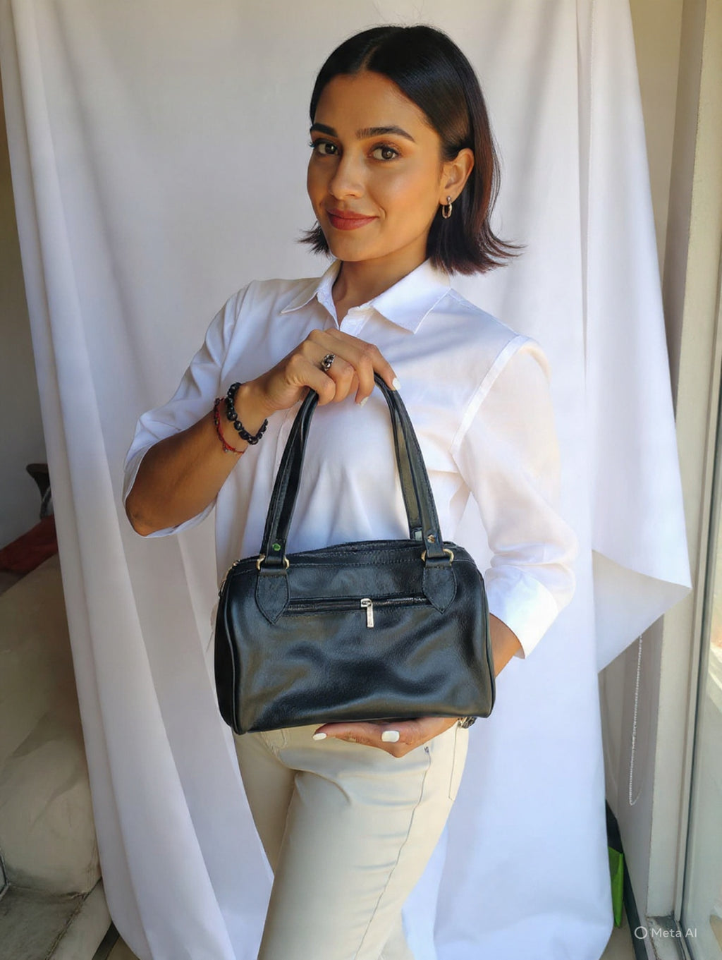 Cartera de mujer en CUERO GENUINO negra