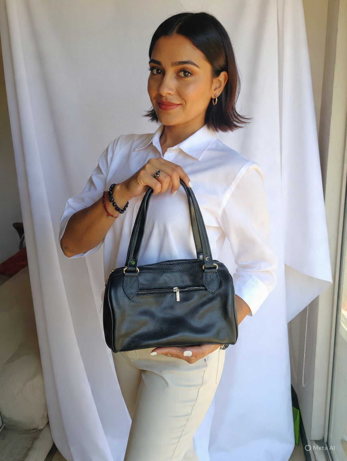 Cartera de mujer en CUERO GENUINO negra